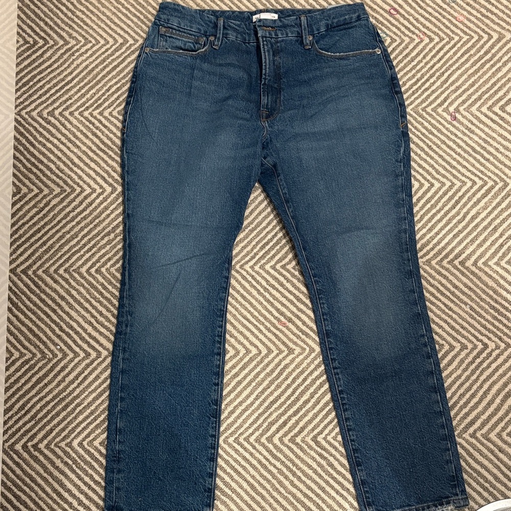 Good American Blue Denim Jeans with Gold Stitching